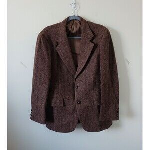 Vtg Harris Tweed Mens Blazer Jacket Handwoven 100% Pure Scottish Wool Brown 42R